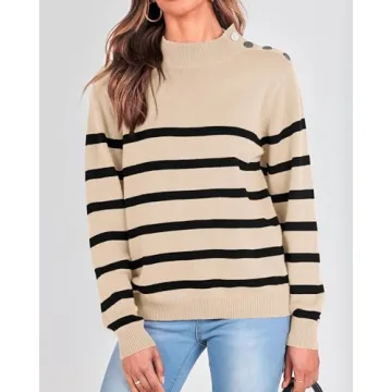 KIRUNDO Women's Cozy Striped Pullover Sweater for Fall