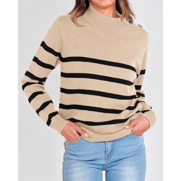 KIRUNDO Women's Cozy Striped Pullover Sweater for Fall