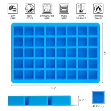 CLUEWR Large Square Gummy Molds, 40 Cavity Caramel Molds Silicone Non-stick Candy Molds Chocolate Mo...
