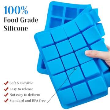 CLUEWR Large Square Gummy Molds, 40 Cavity Caramel Molds Silicone Non-stick Candy Molds Chocolate Molds for Fudges, Fat Bombs, Ice Cubes, Jellies, 2 PCS