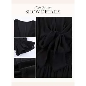 Dokotoo Womens Casual Spring Summer Sexy V Neck Ruffle Elegant Long Sleeve Empire Waist Tie Knot Cute Chiffon Boho Beach Tunic Swing A Line Flowy Mini Short Skater Dresses for Women 2025 Black M