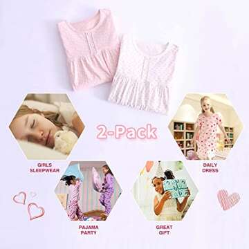 BANGSAUR Girls' Dress Set Cotton Sleepshirts, Heart Print Princess Daily Dress, 2-Pack Casual Dress Girl 3-12 Years