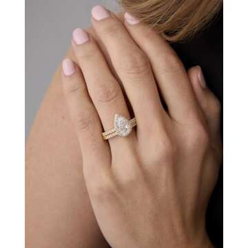 PAVOI Rhodium Plated 1.7CT Pear Cubic Zirconia Eternity Engagement Ring Fake Wedding Bridal Ring Pro...