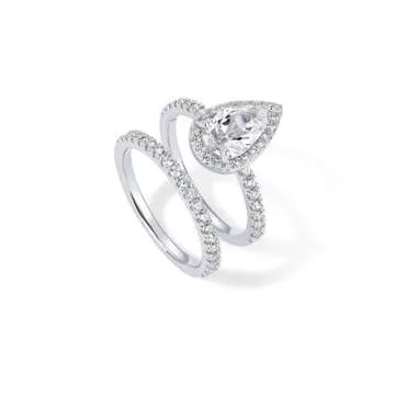 Elegant PAVOI Rhodium Plated Pear Cubic Zirconia Ring