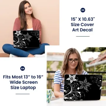 Stylish Black and White Floral Laptop Skin Sticker