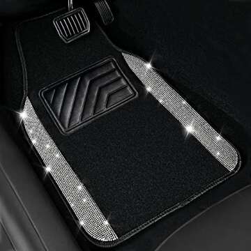 CAR PASS Bling Diamond Car Floor Mats, Shining Rhinestone Carpet Sparkly Glitter Crystal with Anti-S...