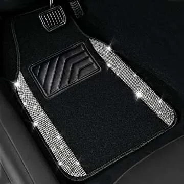 CAR PASS Bling Diamond Car Floor Mats, Shining Rhinestone Carpet Sparkly Glitter Crystal with Anti-S...