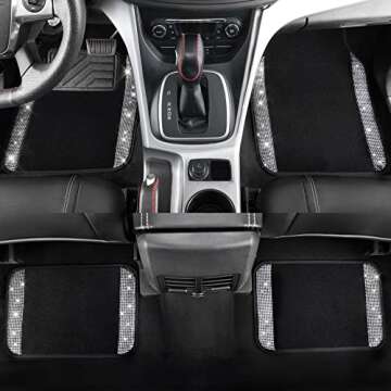 CAR PASS Bling Diamond Car Floor Mats, Shining Rhinestone Carpet Sparkly Glitter Crystal with Anti-Slip PVC Heel Pad Waterproof Universal Fit Automotive SUV,Sedan,Van,Cute Girl Women,4pcs Black Sliver