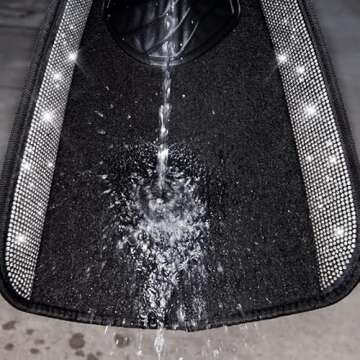 CAR PASS Bling Diamond Car Floor Mats, Shining Rhinestone Carpet Sparkly Glitter Crystal with Anti-Slip PVC Heel Pad Waterproof Universal Fit Automotive SUV,Sedan,Van,Cute Girl Women,4pcs Black Sliver