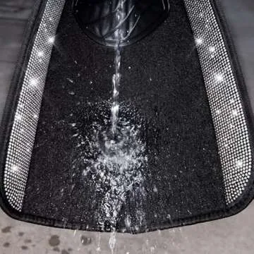 CAR PASS Bling Diamond Car Floor Mats, Shining Rhinestone Carpet Sparkly Glitter Crystal with Anti-Slip PVC Heel Pad Waterproof Universal Fit Automotive SUV,Sedan,Van,Cute Girl Women,4pcs Black Sliver