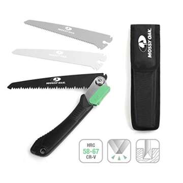 MOSSY OAK 3 in 1 Folding Saw, Pruning Hand Saw with Wood, Metal and PVC Blade, Camping Saw for Backpacking, Hunting and Bushcraft, Pouch Included