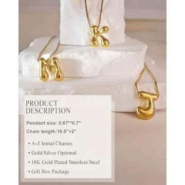 NEXIULT Bubble Letter Necklace 18K Gold Plated Balloon A-Z Initial Necklace for Women, Trendy Letter Pendant Choker Necklace Dainty Jewelry Gift (D, Gold Box Chain)