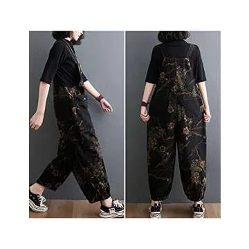 COWOKA Women's Floral Printed Baggy Overalls Jumpsuit
