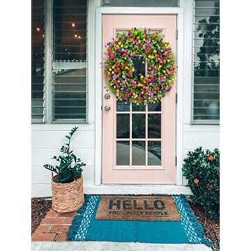 2022 New Decor Wreath, Versatile Decor Farmhouse Colorful Cottage Wreath, Durable and Stable Beautiful Artificial Spring and Summer Wreath, for Front Door or Spring Decorations for Home (17.8inches)