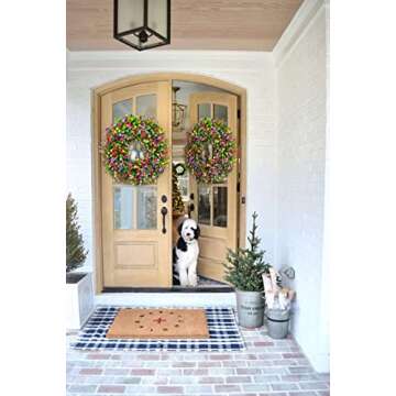 2022 New Decor Wreath, Versatile Decor Farmhouse Colorful Cottage Wreath, Durable and Stable Beautiful Artificial Spring and Summer Wreath, for Front Door or Spring Decorations for Home (17.8inches)