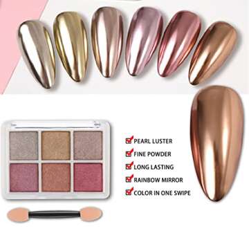 FRIUSATE 6 Colors Chrome Nail Powder for Stunning Nail Art