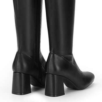 DREAM PAIRS Women's Gogo Boots, Square Toe Chunky Knee High Boots for Women，Fall Long Boots for Disco Cosplay Halloween Outfits, Sdkb2231w, Black/Pu, Size 9.5