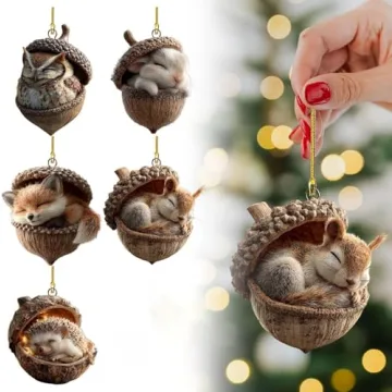 Forest Animal Acorn Ornaments Set for Christmas Decor