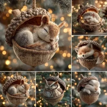 Forest Animal Acorn Ornaments Set for Christmas Decor