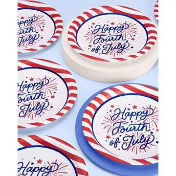 xo, Fetti Fourth of July Paper Plates - 25 pk, 9" | USA Party Favors, American Flag Party Supplies, 4th of July Decorations, Stars and Stripes Decor
