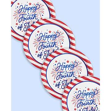 xo, Fetti Fourth of July Paper Plates - 25 pk, 9" | USA Party Favors, American Flag Party Supplies, 4th of July Decorations, Stars and Stripes Decor