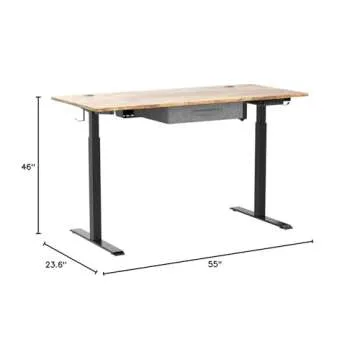 BANTI Adjustable Height Standing Desk with Drawers, 55x24 Inches Electric Stand Up Desk, Sit Stand Home Office Desk with Black Frame/Rustic Brown Top