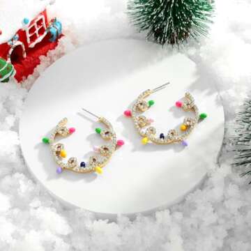 WOWORAMA Christmas Bulb Earrings for Women Colorful Crystal Light Bulb Earrings Open Hoop Xmas Earrings Jewelry Holiday Ornament Earrings - Bulb Hoop Earrings