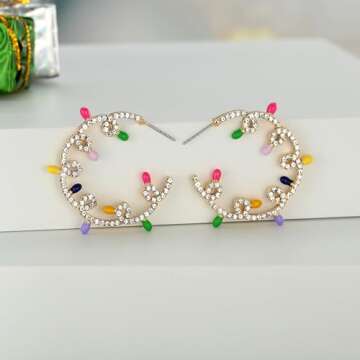 WOWORAMA Christmas Bulb Earrings for Women Colorful Crystal Light Bulb Earrings Open Hoop Xmas Earrings Jewelry Holiday Ornament Earrings - Bulb Hoop Earrings