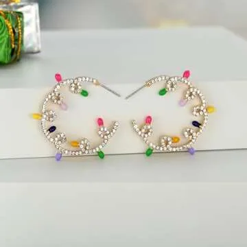 WOWORAMA Christmas Bulb Earrings for Women Colorful Crystal Light Bulb Earrings Open Hoop Xmas Earrings Jewelry Holiday Ornament Earrings - Bulb Hoop Earrings