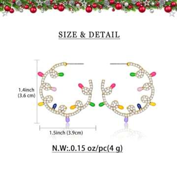 WOWORAMA Christmas Bulb Earrings for Women Colorful Crystal Light Bulb Earrings Open Hoop Xmas Earrings Jewelry Holiday Ornament Earrings - Bulb Hoop Earrings