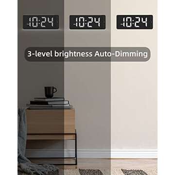 Digital Wall Clock with Large Display, Big Digits, Auto-Dimming, 12/24Hr Format, Battery Backup, Silent LED Wall Clock for Farmhouse, Kitchen, Living Room, Bedroom, Classroom, Office – White