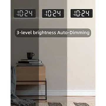 Digital Wall Clock with Large Display, Big Digits, Auto-Dimming, 12/24Hr Format, Battery Backup, Silent LED Wall Clock for Farmhouse, Kitchen, Living Room, Bedroom, Classroom, Office – White