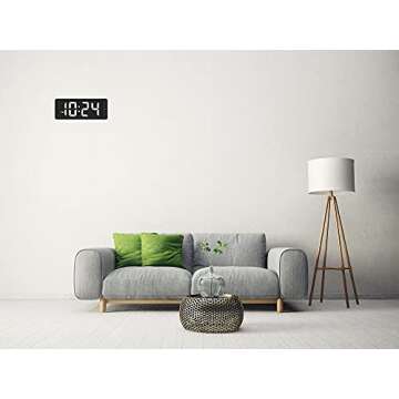 Digital Wall Clock with Large Display, Big Digits, Auto-Dimming, 12/24Hr Format, Battery Backup, Silent LED Wall Clock for Farmhouse, Kitchen, Living Room, Bedroom, Classroom, Office – White