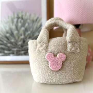 Gold Glitters & Pink Chenille Varsity Initial Patches, 3M Adhesive Sticker Iron On, 2.5" Height (Mickey)