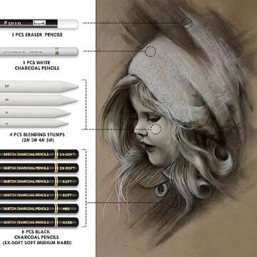 Brusarth Charcoal Drawing Set - Complete Kit for Artists and Students