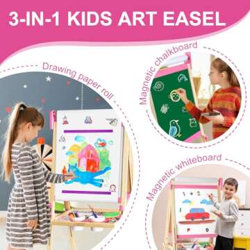 Easel for Kids - Adjustable Art Easel with Art Supplies & Double-Sided Design