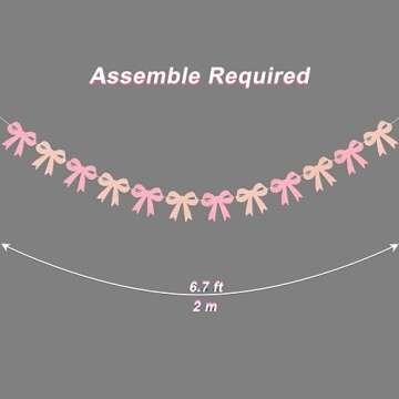 Pink Bow Garland Banner for Birthday Party Decor, Glitter Coquette Bow Decoration for Coquette Bache...