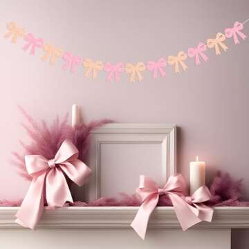 Pink Bow Garland for Birthday and Baby Shower Decorations
