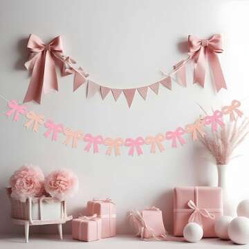 Pink Bow Garland for Birthday and Baby Shower Decorations