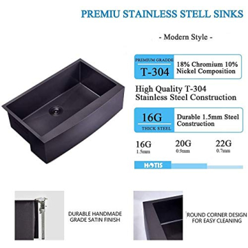 Durable Hotis Black Farmhouse Sink - Elegant Kitchen Upgrade