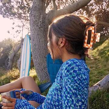 Bmobuo Hair Clip, 3PCS Checkered Claw Clips for Women Girls, Orange & White, Size Fits All, Nonslip, Hair Accessories for Thick Thin Hair, Y2K Hair Clips