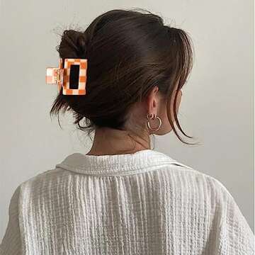 Bmobuo Hair Clip, 3PCS Checkered Claw Clips for Women Girls, Orange & White, Size Fits All, Nonslip, Hair Accessories for Thick Thin Hair, Y2K Hair Clips