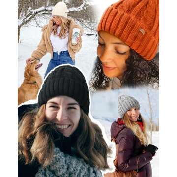 Camptrace Beanies Women Winter Hats for Women Fleece Lined Cable Knit Hat Warm Winter Snow Ski Skull Cap