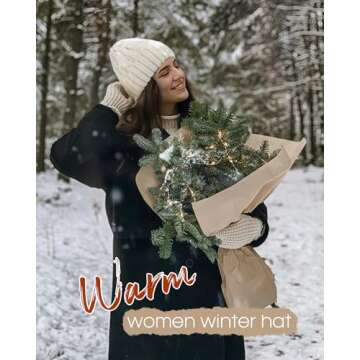 Camptrace Beanies Women Winter Hats for Women Fleece Lined Cable Knit Hat Warm Winter Snow Ski Skull Cap