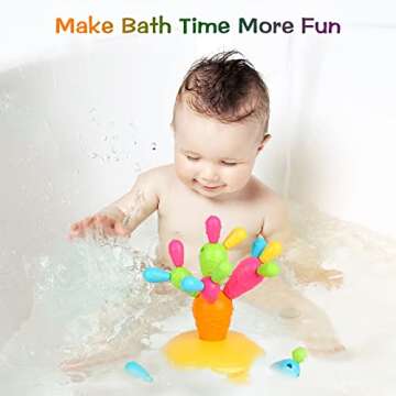 KINDIARY Floating Bath Toys Magnetic Stacking Cactus, Montessori Fine Motor Skills Sensory STEM Toys for Toddlers Preschool Education Kids Learning, Color Recognition Sorting Counting, 19 Pieces