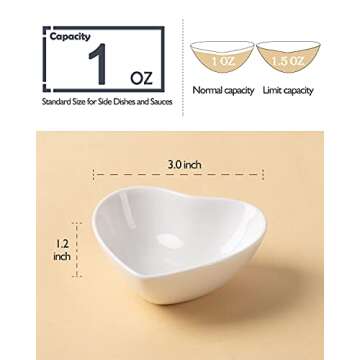 DELLING 12 Pack Soy Sauce Dishes/Bowls, Heart Shaped Dip Bowls Set, Sauce Cups/Ceramic Dipping Bowls...