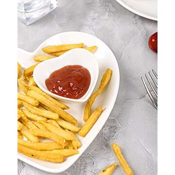 DELLING 12 Pack Soy Sauce Dishes/Bowls, Heart Shaped Dip Bowls Set, Sauce Cups/Ceramic Dipping Bowls, Mini Serving Bowls for Side Dishes, Soy Sauce, Ketchup, Sushi, BBQ and Party Dinner- White, 1Oz