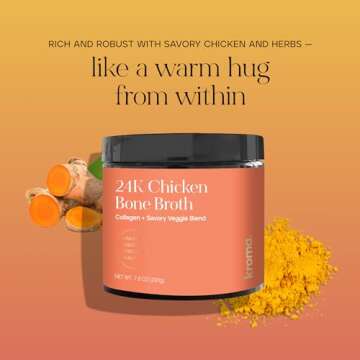 Kroma Premium Chicken Bone Broth, Dairy & Gluten Free Powder Mix with Collagen, Protein, Turmeric, Ginger, Gelatin & other Organic Ingredients,Promotes Gut Health & Healthy Skin, Hair & Nails, 10 servings