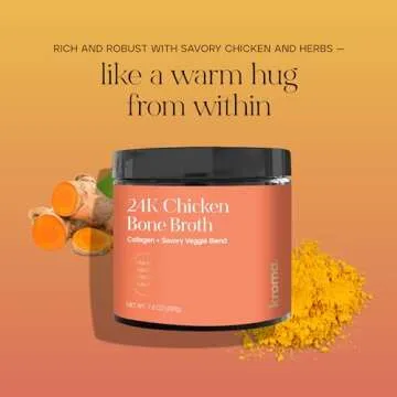 Kroma Premium Chicken Bone Broth, Dairy & Gluten Free Powder Mix with Collagen, Protein, Turmeric, Ginger, Gelatin & other Organic Ingredients,Promotes Gut Health & Healthy Skin, Hair & Nails, 10 servings