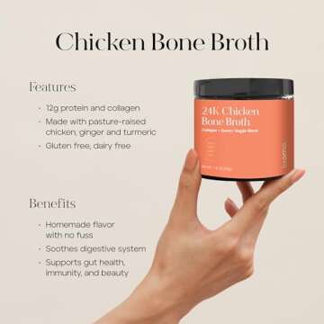 Kroma Premium Chicken Bone Broth, Dairy & Gluten Free Powder Mix with Collagen, Protein, Turmeric, Ginger, Gelatin & other Organic Ingredients,Promotes Gut Health & Healthy Skin, Hair & Nails, 10 servings